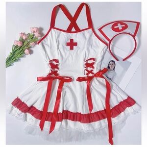 Adult White and Red Nurse Costume Dress